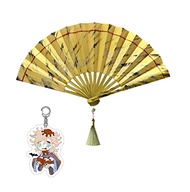 P1PSZ Douma Cosplay Fan with Douma Keychain Anime Costume Prop Folding Fan Pendant