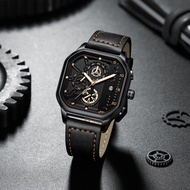 NEKTOM Jam Tangan Lelaki Top Luxury Square Watch Men Real Leather Sport Waterproof Watches Luminous 