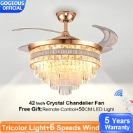 GOGEOUS Kipas Lampu Siling Crystal Luxury Chandelier Fan Nordic 42inch Ceiling Fan With Light DC Motor Fan And Light 吊扇灯