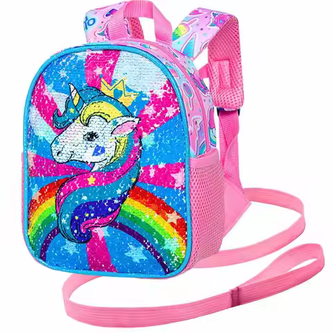 Toddler Backpack with Leash, 9.5" Baby Unicorn Safety Leashes Removable Tether Bookbag