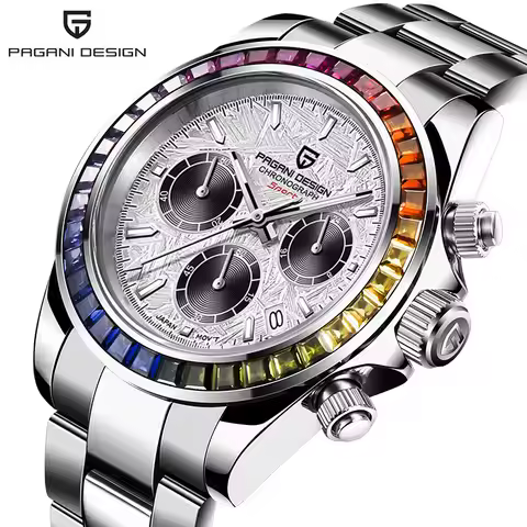 PAGANI DESIGN PD-1644 Rainbow Bezel Sport Watch Men Quartz Stainless Steel 100M Waterproof Mens Watc