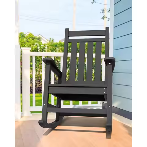 Outdoor Rocking Chair Set of 2, HDPE Rocking Chairs for Adult, Black