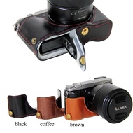 เคสหนัง PU กระเป๋ากล้องแบบคลาสสิกเคสครึ่งหนึ่งสำหรับ Panasonic Lumix DMC-GX80 DMC-GX85 GX80 GX85กล้องครึ่งชุด