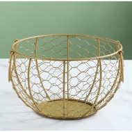 ♞,♘,♙Large Stainless Steel Mesh Wire Egg Storage Basket with Ceramic Farm Chicken Top and Handles