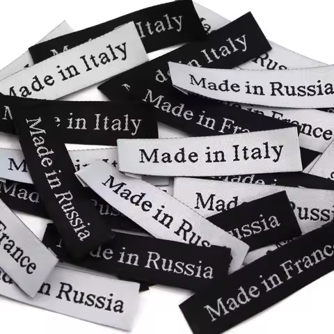 50Pcs Made In Italy France Russia Woven Labels Handmade Tags Black White Cotton Handmade Label For C