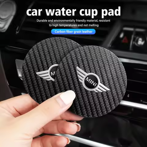 2Pcs Carbon Fiber Car Coaster Anti-Slip Water Cup Pad Accessories For MINI Cooper One JCW Clubman Co