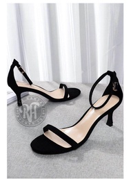 High Heels RH Suede 7cm Hitam Krem