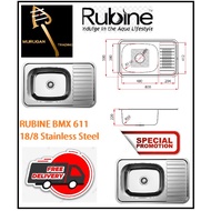 [ RUBINE ] BMX 611 URBAN SERIES Stainless Steel Kitchen Sink with dish drainer, TOPMOUNT
