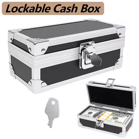 Lockable Cash Box Aluminium Alloy Money Storage Box with Key Portable Anti Theft Small Cash Box Mult
