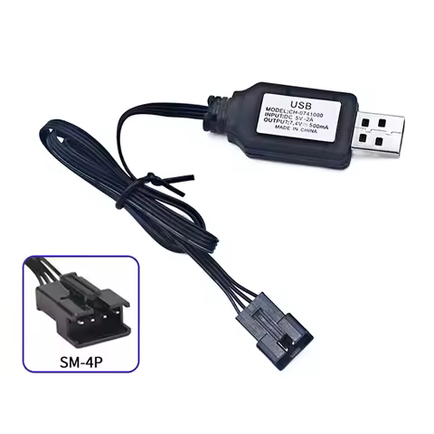 1Pc 7.4V SM-4P Plug USB Charger For DE36W DE65 HM202 EC08 EC16 RC Car M416 Electric Gel Ball Blaster