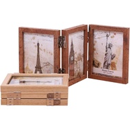 Collage Picture Photo Frames - 3.5x5, Triple Hinged 3 Desk Picture Frame, Wooden Desk Tabletop Famil