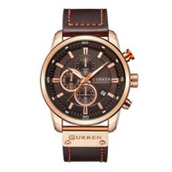 curren卡瑞恩8291男士手錶皮帶日曆商務六針小錶盤多功能防水手錶