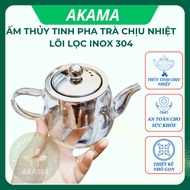 AKAMA heat-resistant glass teapot with 304 stainless steel filter