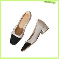 Soft Color Block Square Head Low Heel Women's New Autumn Thick Heel Shallow Mouth Lofers