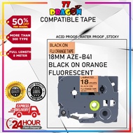 Compatible Tze-B41 18mm Fluorescent Black on Orange Tape Label