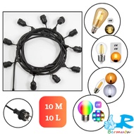 KOMPLIT 10M Kabel Fitting Gantung 10 METER 10 Lampu LED Gantung CAFE 10Meter LAMPU TAMAN LED Outdoor