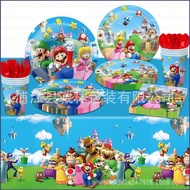 YE Super Mario themed decoration celebrate birthday party plate balloon banner tablecloth disposable tableware