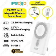BUDI 10000 mAH 1 for 3 Magnetic Wireless Power Bank Built-in Cables
