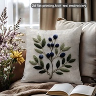 1pc [2D Flat Printing, Non-Real Embroidery] Vintage Olive Branch Print Pillow Cover [No Pillow Inser