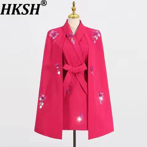 HKSH Women Tide Fashion Personality Style Suit-Coat Elegant High Street Tide Patchwork Cape Studded 