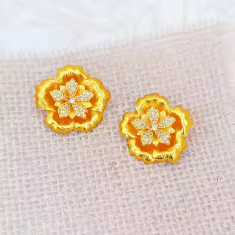 Durable & Sturdy Diamond-Drawn Prosperous Peony Pendant Necklace For Women 24K Gold AU999, fadeless 