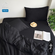 GONI FRESH duvet cover set in Wrinkle Black - Elastic bed sheets 4-25cm high, sizes 1m, 1m2, 1m4, 1m