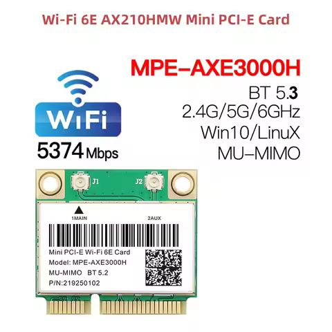 WiFi 6E AX210HMW Bluetooth 5.3 Mini PCI-E Wifi Card For AX210 5374Mbps 802.11ax 2.4G/5G/6G WiFi 6 AX