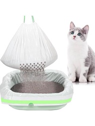 1入組貓砂包帶洞過濾網紗,耐用抽繩,貓砂墊包括,寵物清潔用品