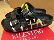 Valentino Birkenstock yellow camo sandals