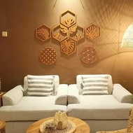 Hiasan dinding Ruang tamu Hexagon kayu laser cutting motif monstera leaf