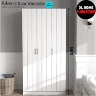 OL HOME Irena 3 Door Wardrobe - White/Light Grey Color