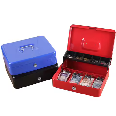 Desk Steel Safe Cash Box with Lock Included 5 Coin Compartment 4 Bill Spring Clips for Home Change O