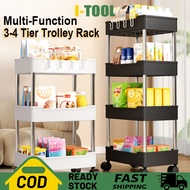 3 Tier 4Tier Multifunction Storage Trolley Rack Office Shelves Home Kitchen Rack With Plastic Wheel Rak Troli