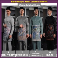 ZH Baju Melayu Jakel LIMITED Slim-Fit Jakel Baju Melayu Cutting Slim-Fit Kelabu Hitam Edition