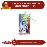 UNGU LILIN LARGE PURPLE GLITTER VIOLIN CANDLE NUMBER 5 - BIRTHDAY CANDLE