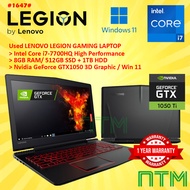 #1647 *Used Lenovo Legion 15.6” Gaming Laptop Intel i7-7700H 8GB RAM 512GB SSD 1TB HDD NVIDIA GTX105