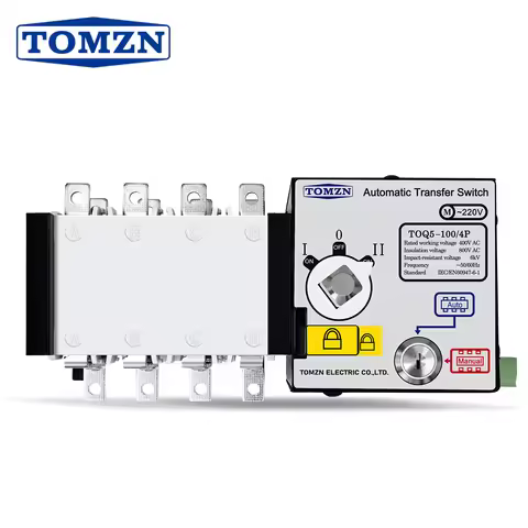 TOMZN 4P 100A ATS PC Class Automatic Transfer Switch Electrical Selector Switches AC 400V Auto or Ma