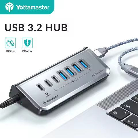 Yottamaster Multiport USB 3.2 HUB USB A Type C Hub 7 Slot Docking Station PD18W 60W USB3.0 Fast Char