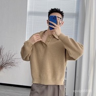 [H2O] American High-End Autumn Winter Lapel Sweater Men Loose Knitted Pullover Fashion polo Shirt To