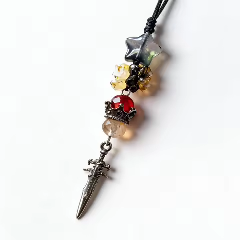 Gothic Sword Crown Phone Charm Dark Aesthetic Red Crystal Star Beaded Lanyard Grunge Keychain