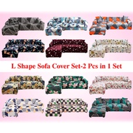 (2 PCS Sofa Cover Set)L Shape Sofa Cover Set Stretchable L Shaped Sofa Set Cover Sofa Seat Cover Furniture Covers with Pillowcase and Foams