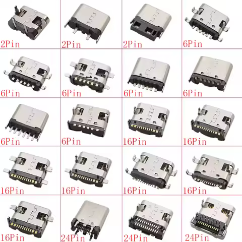 10Pcs USB Connector Type C Female Charging Port Jack 2P/6P/16P/24 Pin Soldering PCB SMD SMT DIY USB-