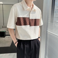 Apricot Color Contrast Light Mature POLO Shirt Mens 2023 Summer New ins Style Fashion Versatile Loos