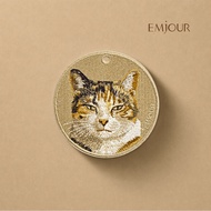 EMJOUR Double-Sided Embroidered Charm-Squinting Sanhua Cat | Cat Pet Souvenir Gift Cat Key Ring