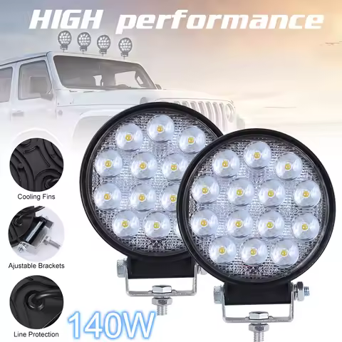 1/2pcs 140W 6000K 14000LM Circular Waterproof LED WorkLight Spotlight Headlight Bulbs for Off-Road S