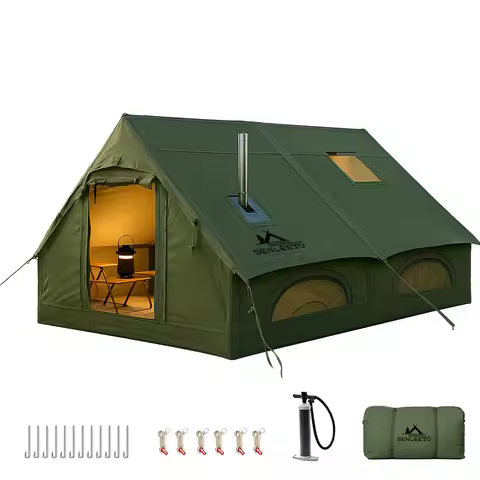 SENLEETO 129 Square Feet Inflatable Glamping Tent 4-8 Person for Camping,4 Season Blow up Tent with 
