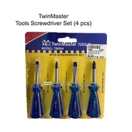 [ 1 SET ] TwinMaster Tools Screwdriver Set (4 pcs) (-) 5.5x38 - 3/16x1, (+) PH1x38 - 3/16x1, (-)6.5x