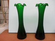 早期 綠色 荷葉邊 玻璃 花瓶(2入)高20cm