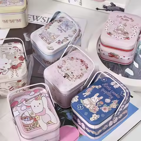 1Pcs Cute Iron Storage Box Kpop Photocard Dustproof Case Kawaii Hairpin Sticker Tapes Storage Box Pa