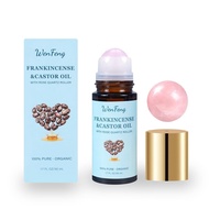 Castor Oil and Frankincense Roll-On Aromatherapy Oil Equipped with Rose Quartz Roll-On, 100% Organic